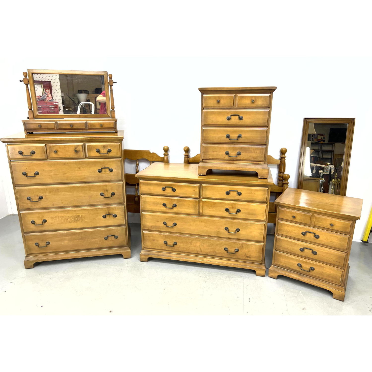 Appraisal: Sold Maple Bedroom Set with Twin Beds High chest low