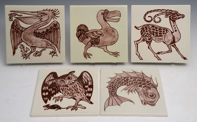 Appraisal: Kenneth Clark - 'Pelican' 'Dodo' 'Antelope' 'Fish' and 'Owl' tiles