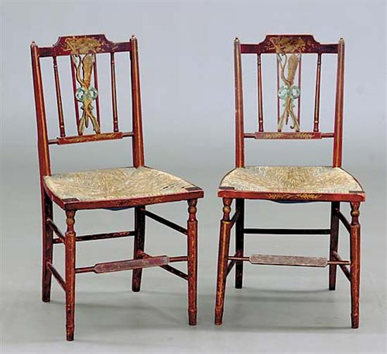 Appraisal: Pair Federal painted fancy chairs New England circa rush bottom