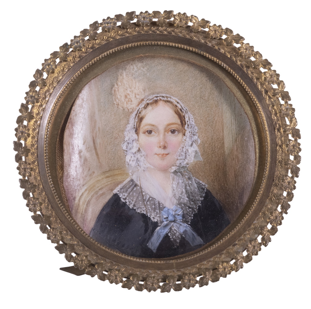 Appraisal: MINIATURE WATERCOLOR ON IVORY PORTRAIT A Young Woman in lace