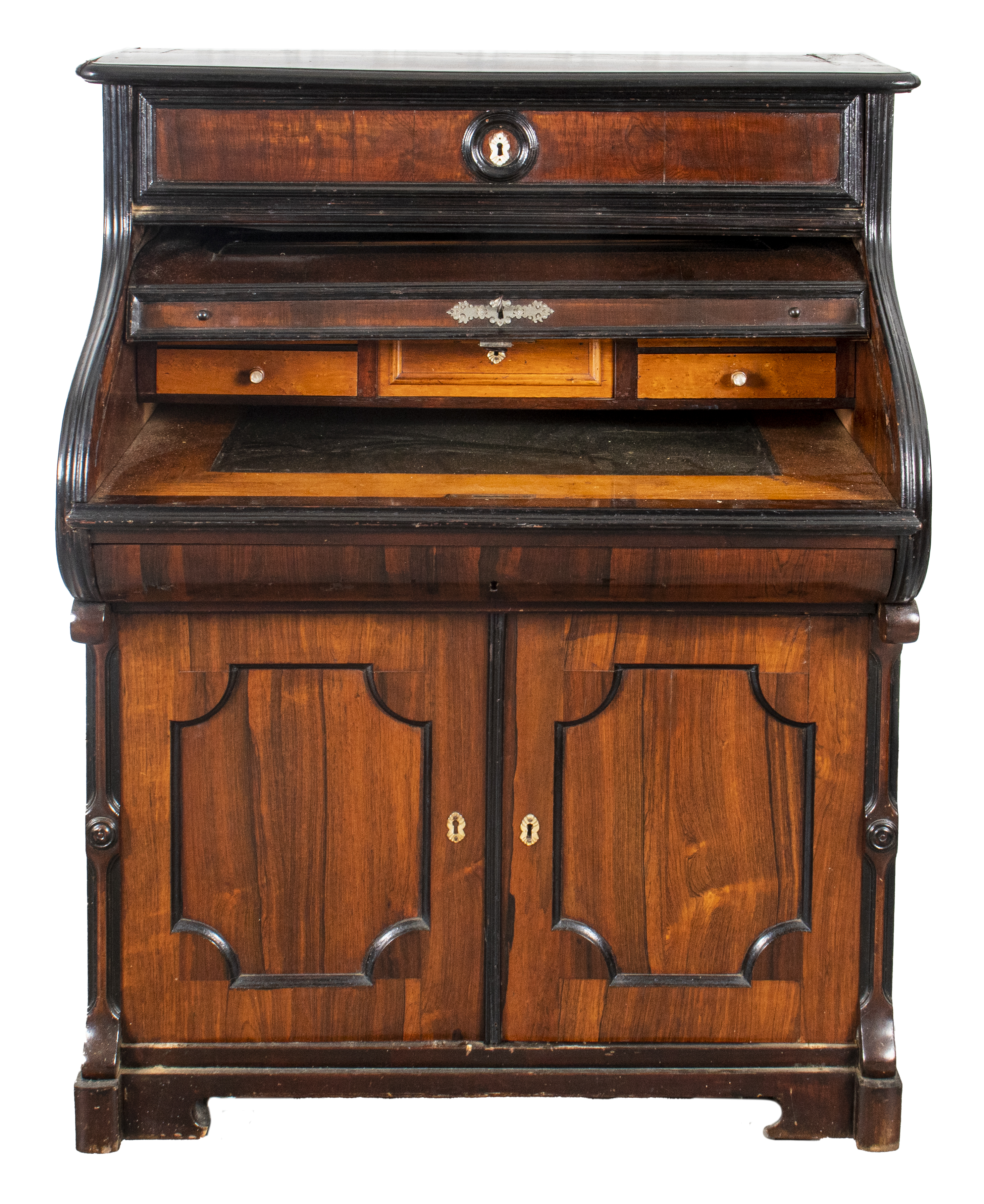 Appraisal: VICTORIAN CYLINDER SECRETARY CABINET Victorian cylinder secretary cabinet in carved