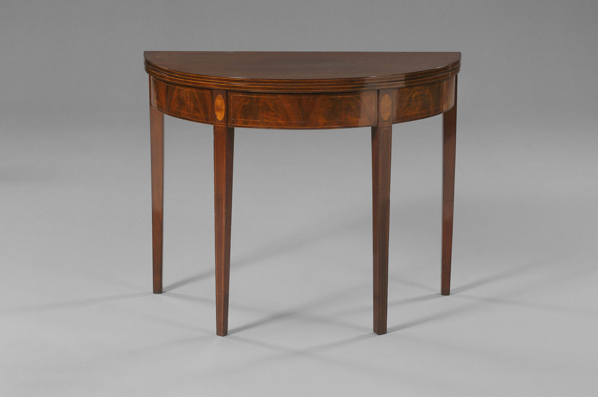 Appraisal: MASSACHUSETTS HEPPLEWHITE INLAID MAHOGANY DOUBLE SWING LEG CARD TABLE SALEM