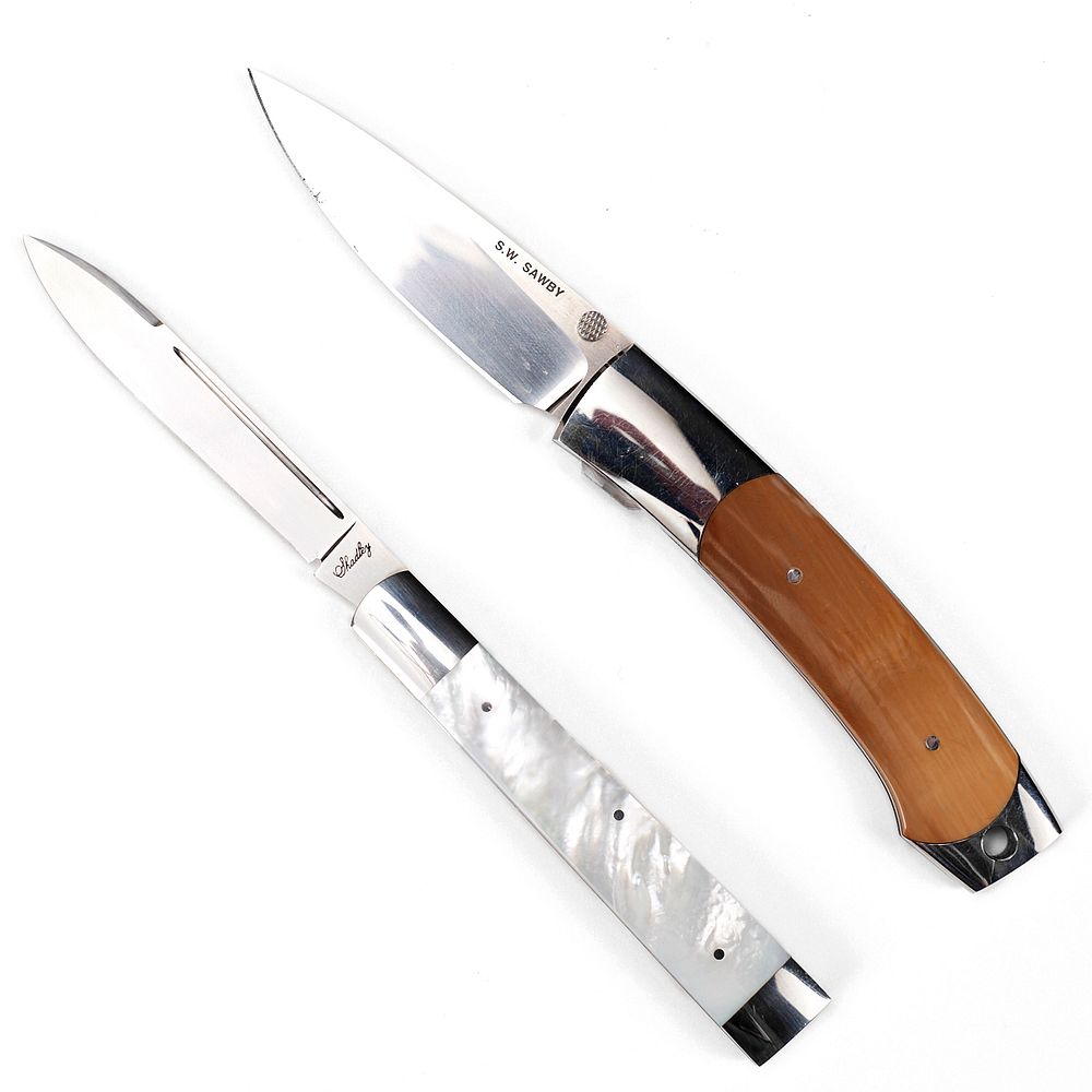 Appraisal: Grp Folding Knives - Sawby Shadley Group of two custom