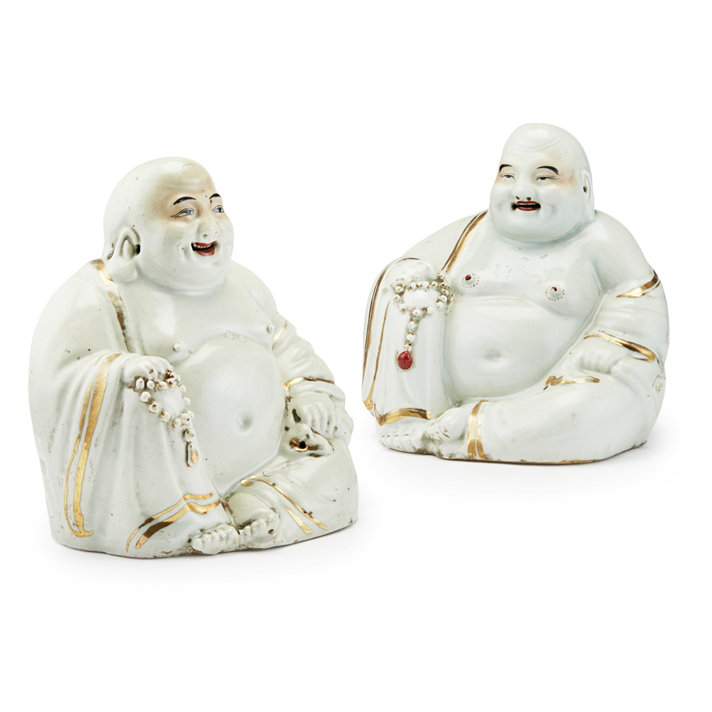 Appraisal: PAIR OF PORCELAIN LAUGHING BUDDHA LATE TH EARLY TH CENTURY