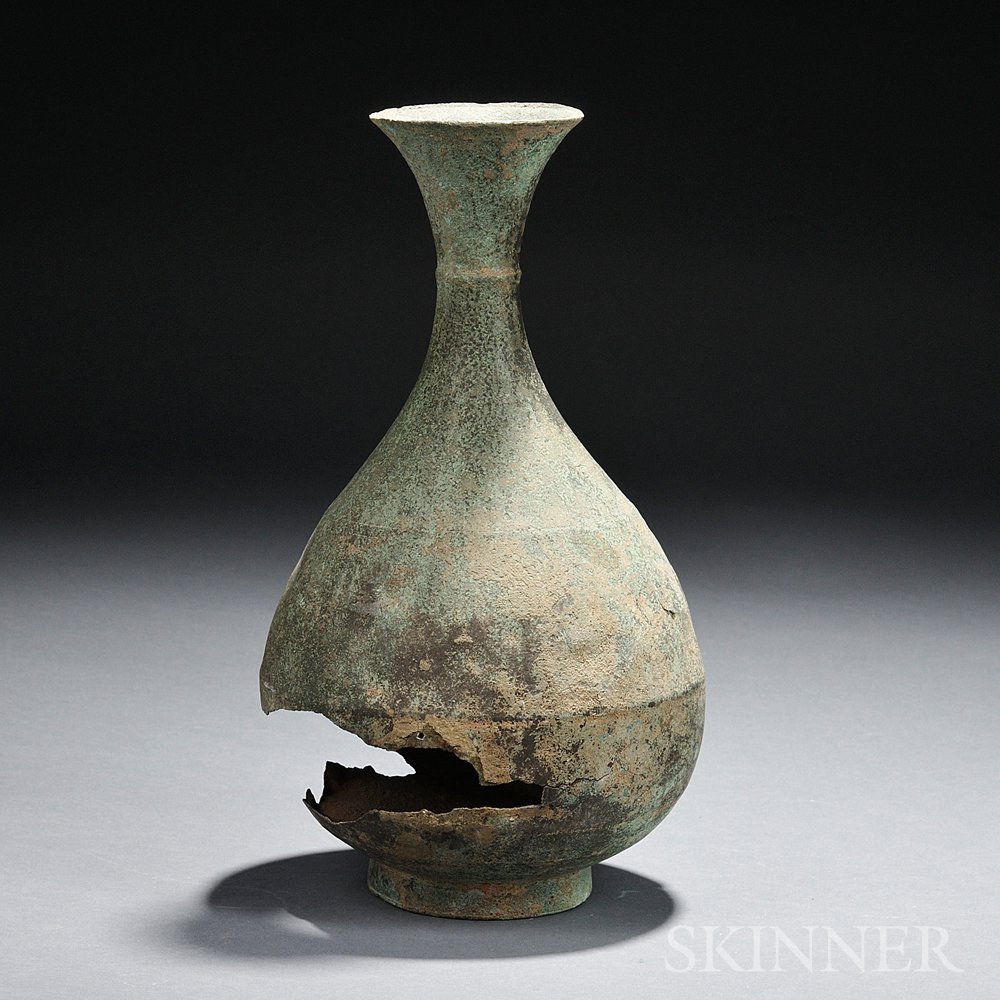 Appraisal: Bronze Vase Korea Goryeo dynasty pear-shape with trumpet mouth resting