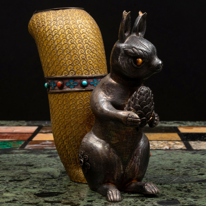 Appraisal: Chinese Cloisonn and Bronze Squirrel Form Pen Holder x x