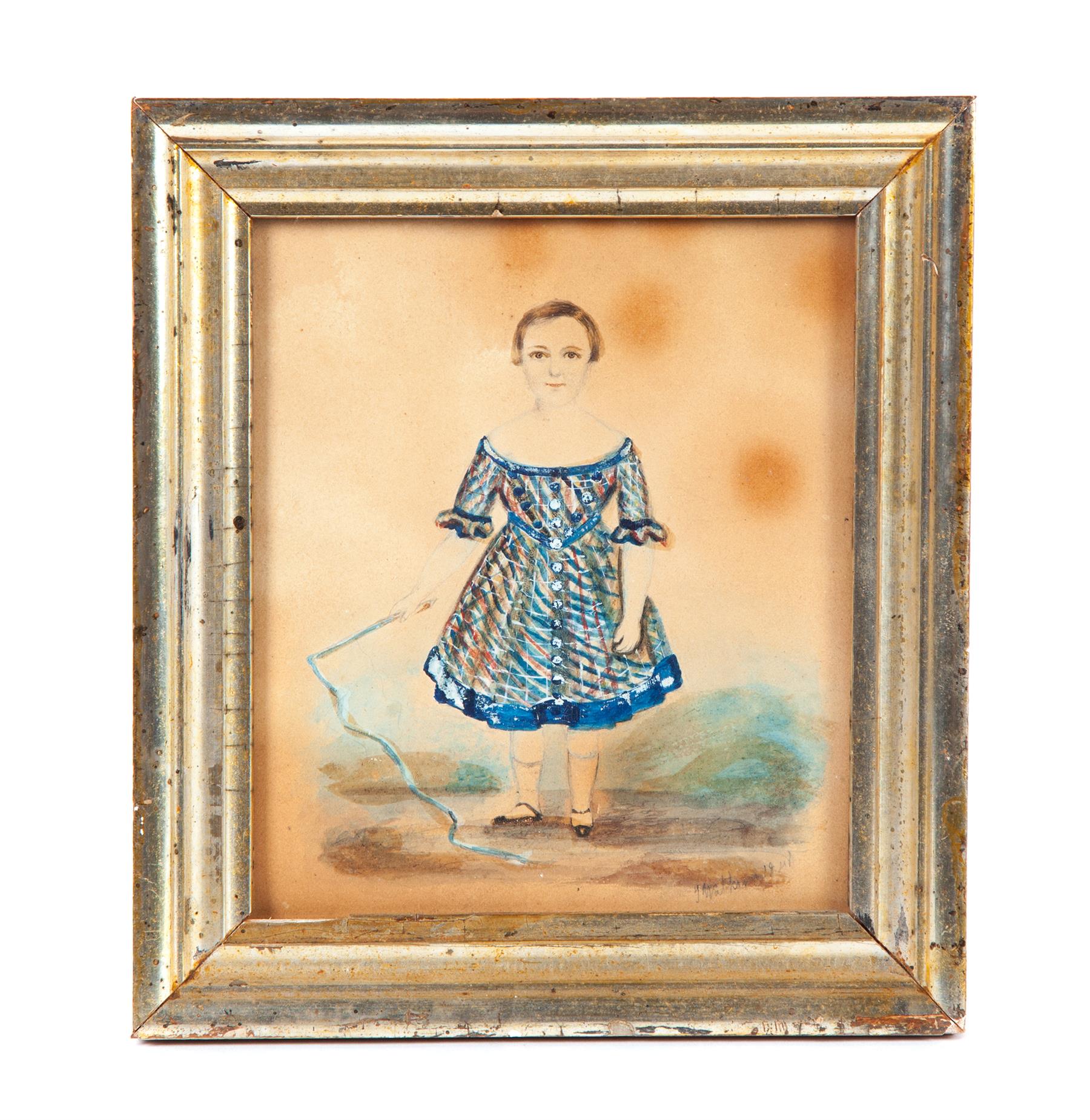 Appraisal: PORTRAIT OF A GIRL American watercolor on paper signed J