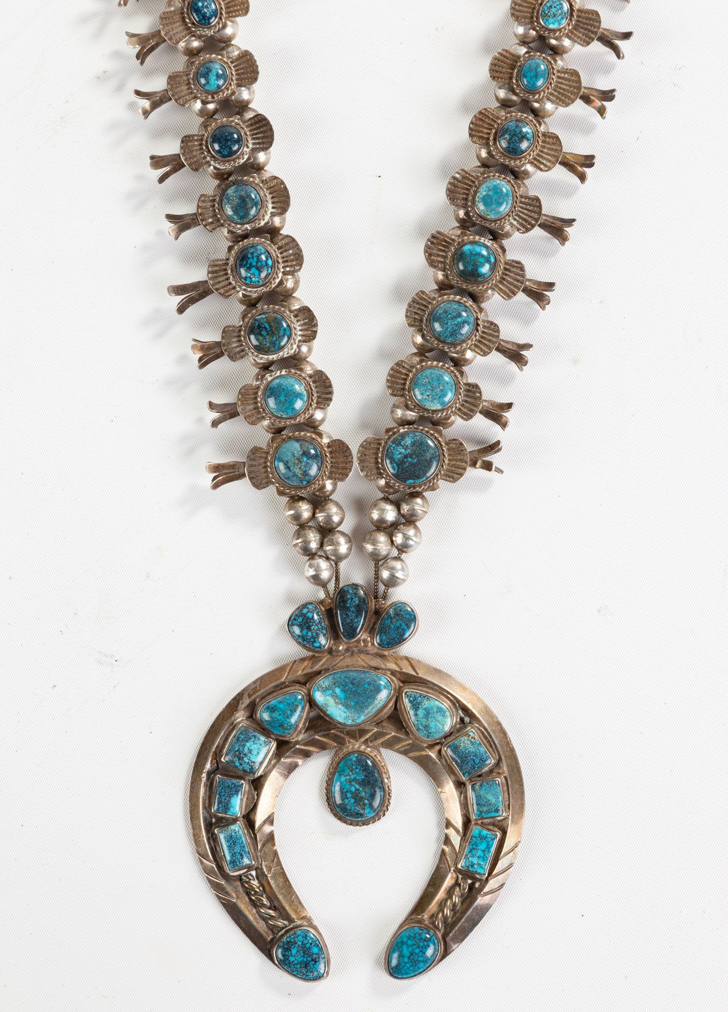 Appraisal: AMERICAN SOUTHWEST SQUASH BLOSSOM NECKLACE Southwest Native American Silver and