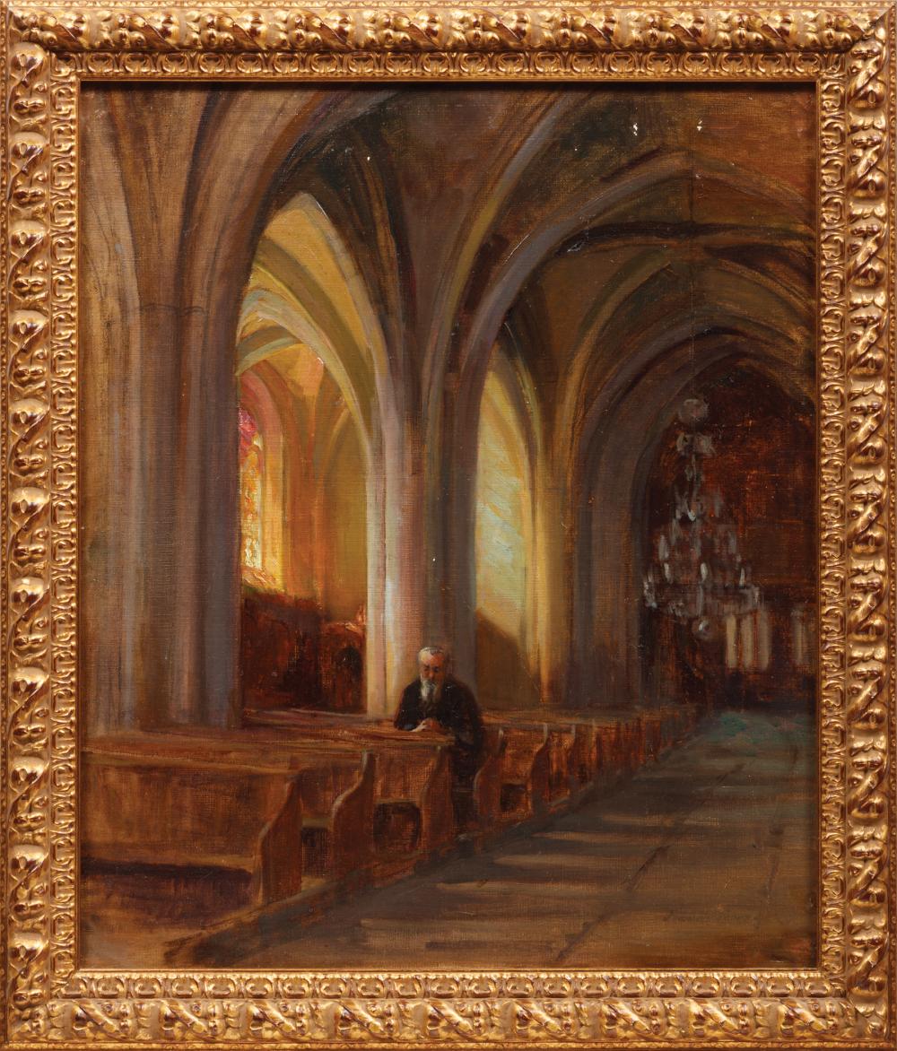 Appraisal: Continental School th c Man in a Cathedral oil on