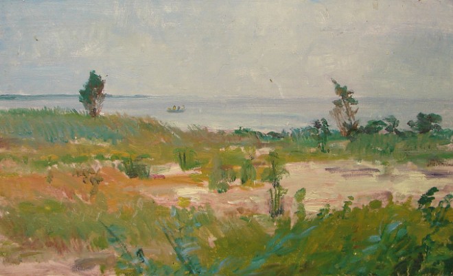 Appraisal: Louis B Sloan Seaside landscape oil on masonite x estate