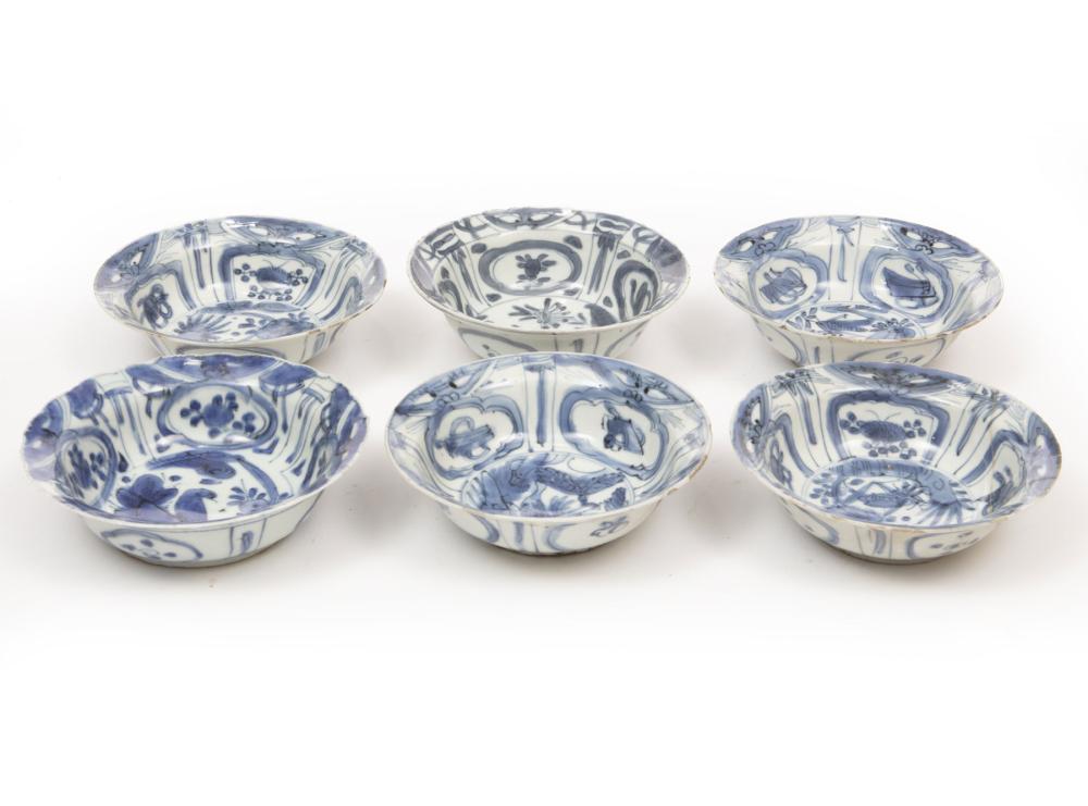 Appraisal: Six Chinese Export Blue and White 'Kraak' Porcelain Bowls th