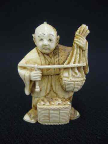 Appraisal: Carved Ivory Netsuke of a Farmer with two baskets of