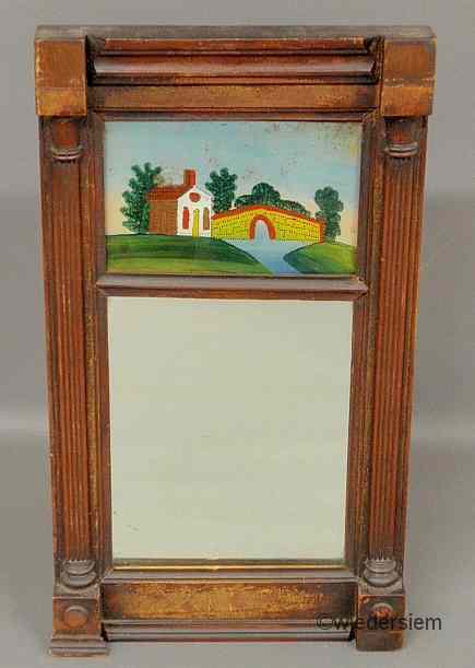 Appraisal: Sheraton paint decorated mirror c with reverse painted glass tablet