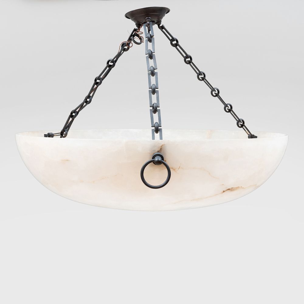 Appraisal: Modern Alabaster and Metal Three-Light Font Chandelier x in diam