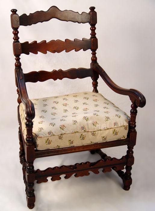 Appraisal: LATE TH CENTURY LADDERBACK ARMCHAIR William and Mary style walnut