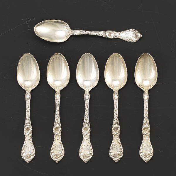 Appraisal: SIX REED BARTON TEASPOONS LES CINQ FLEURS PATTERN Marked on