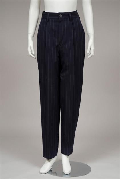 Appraisal: Three pairs of Issey Miyake pants Navy with green pinstripe