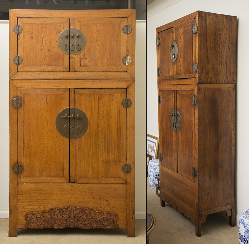 Appraisal: Two Chinese Lacquered Hardwood Two-Part Storage Cabinets ft in x