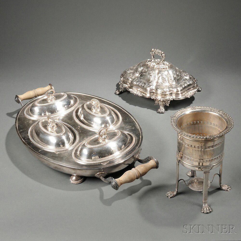 Appraisal: Three Pieces of English Silver-plated Hollowware th to th century