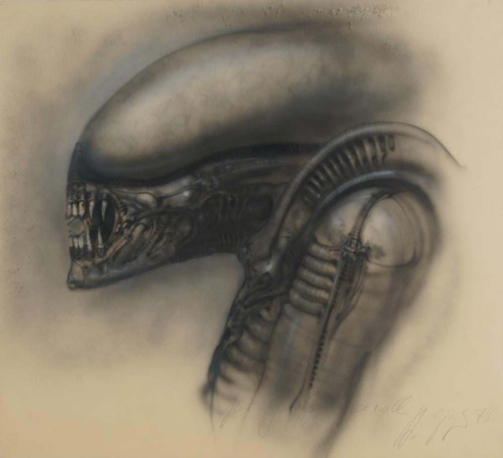 Appraisal: H R GIGER - alien acrylic on paper signed and