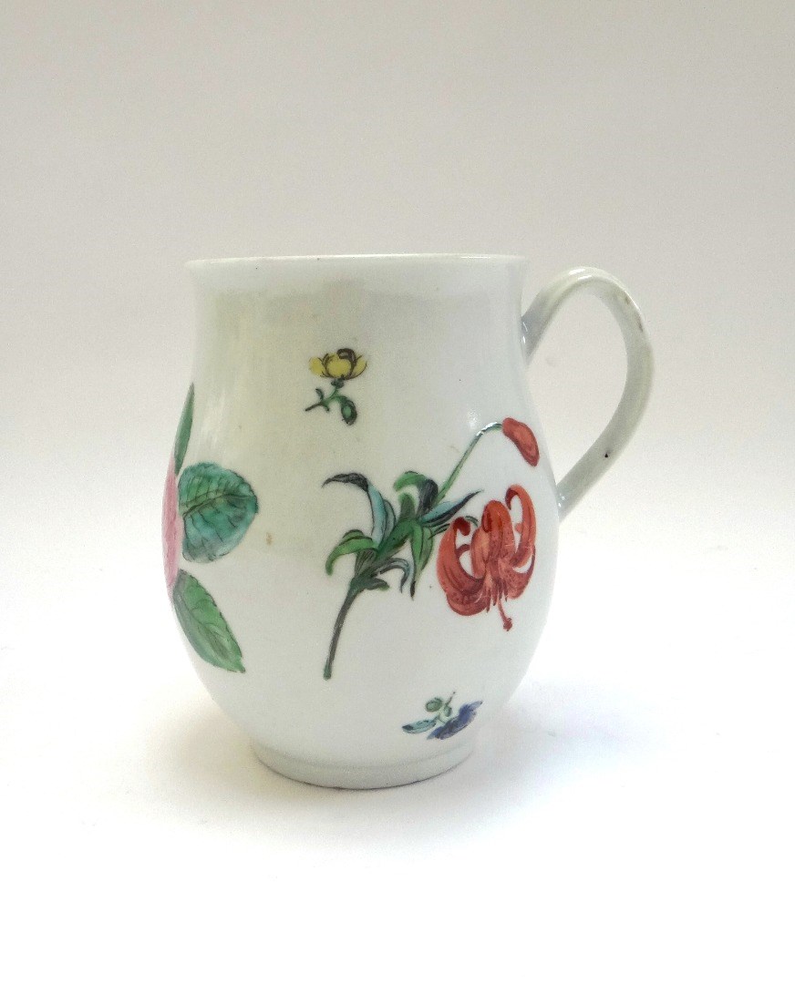 Appraisal: A Worcester porcelain polychrome mug circa with ribbed handle and