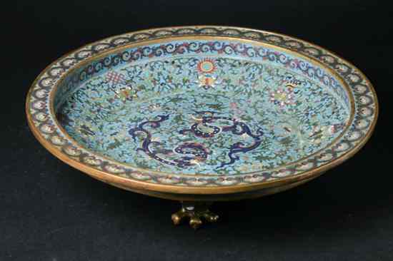 Appraisal: CHINESE CLOISONN ENAMEL TRIPOD SHALLOW BOWL Qianlong four character mark