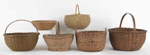 Appraisal: Five splint gathering baskets th c together with a rye