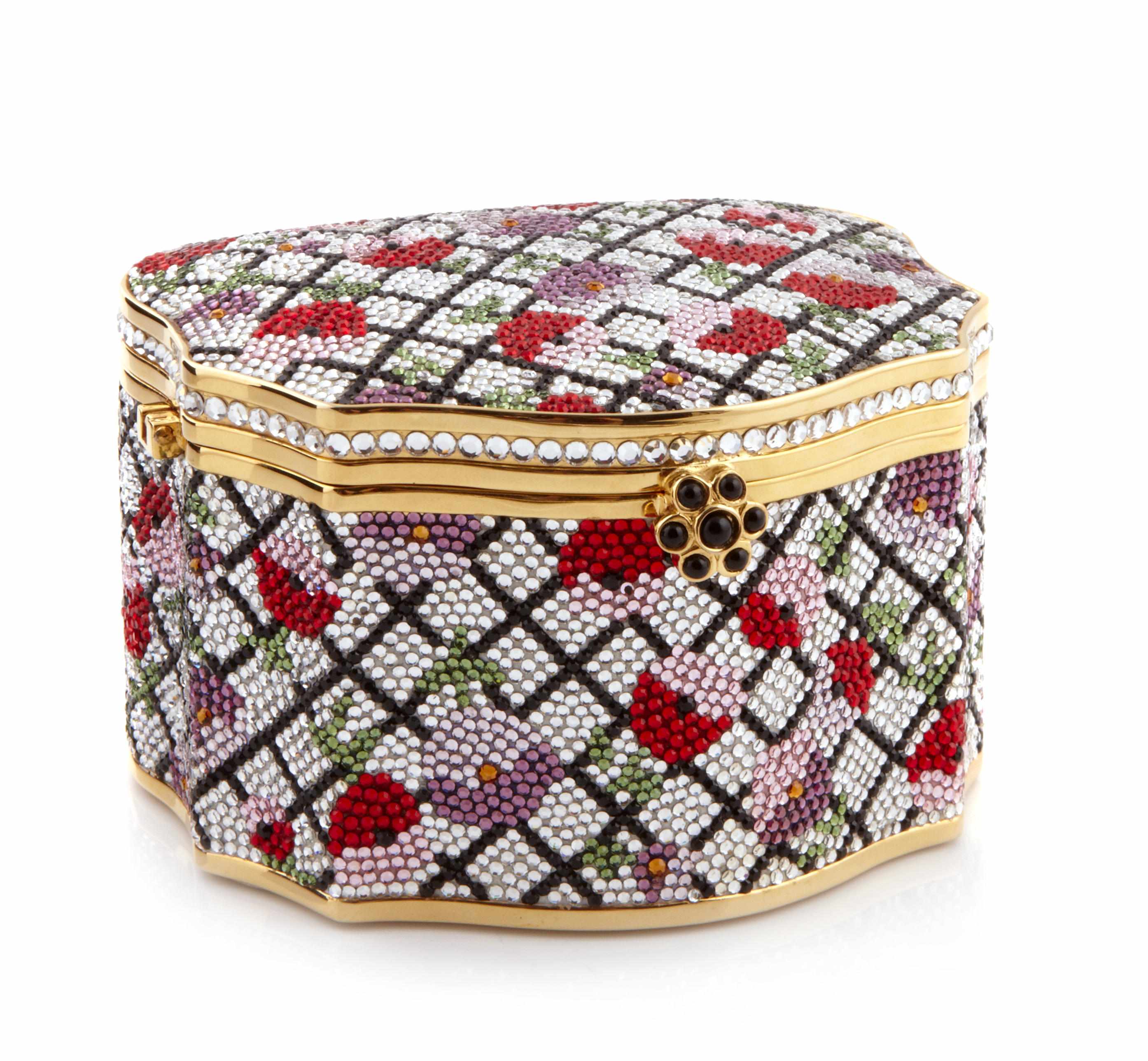 Appraisal: A Judith Leiber multicolored crystal minaudire interior with a coin