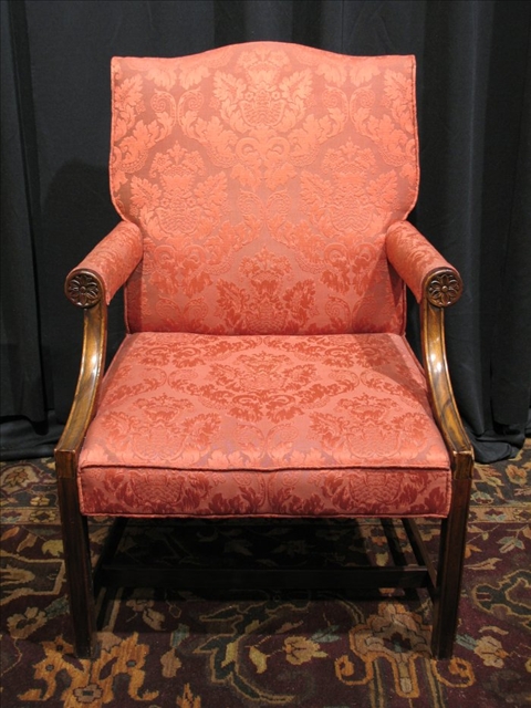 Appraisal: GEORGE III STYLE MAHOGANY ARMCHAIR The slightly serpentine crest above