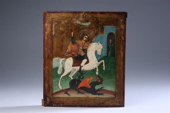 Appraisal: RUSSIAN ICON OF SAINT GEORGE SLAYING THE DRAGON th Century