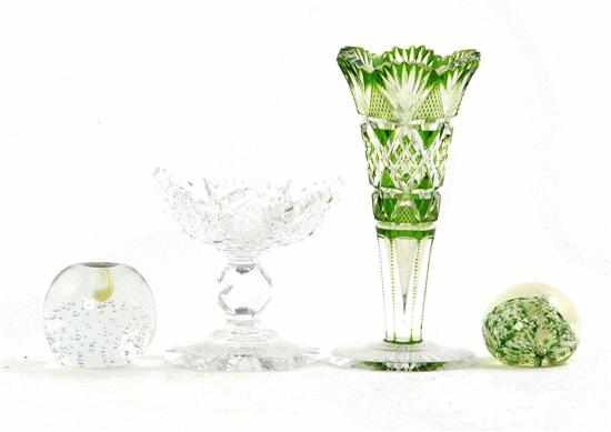 Appraisal: Collection of cut-crystal and paperweights includes Hawkes Hawkes pedestal dish