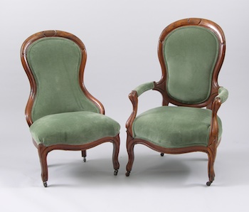 Appraisal: A Pair of Victorian Balloon Back Mr Mrs Chairs A