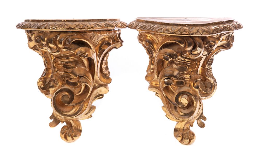 Appraisal: Pair of Hand Carved Giltwood Wall Brackets - Gold Pair