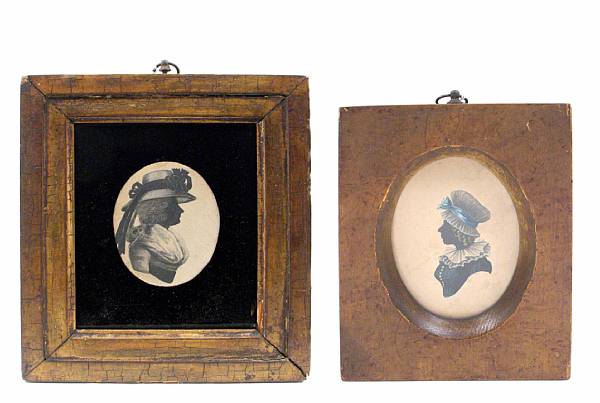 Appraisal: A group of two painted paper silhouettes of ladies early