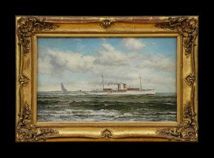 Appraisal: AMERICAN SCHOOL STEAMSHIP Oil on canvas x in signed and