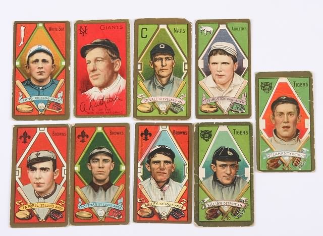 Appraisal: Grouping of nine T- baseball cards Cards include George T