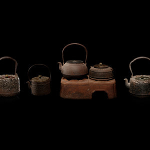 Appraisal: Five Japanese Cast Iron Tea Wares MARK OF RYUBUNDO TH-EARLY