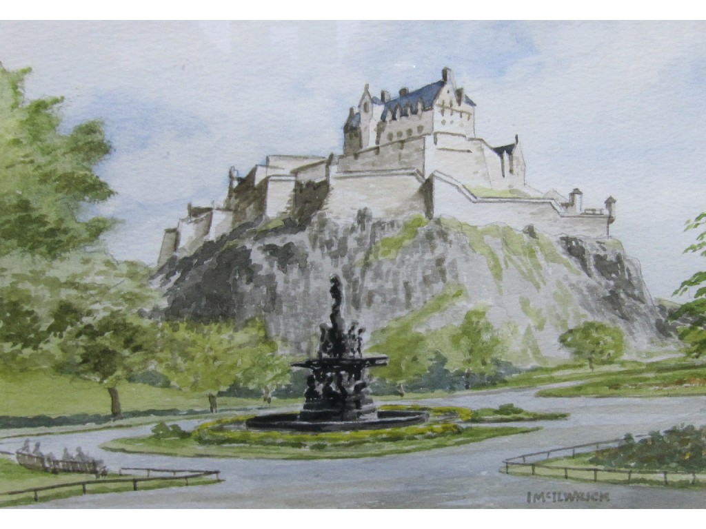 Appraisal: Watercolour 'Edinburgh Castle and the Ross Fountain' signed I McIlwrick