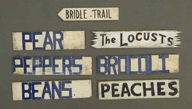 Appraisal: Lot seven painted wooden trade signs ''The Locusts'' ''Bridle Trail''