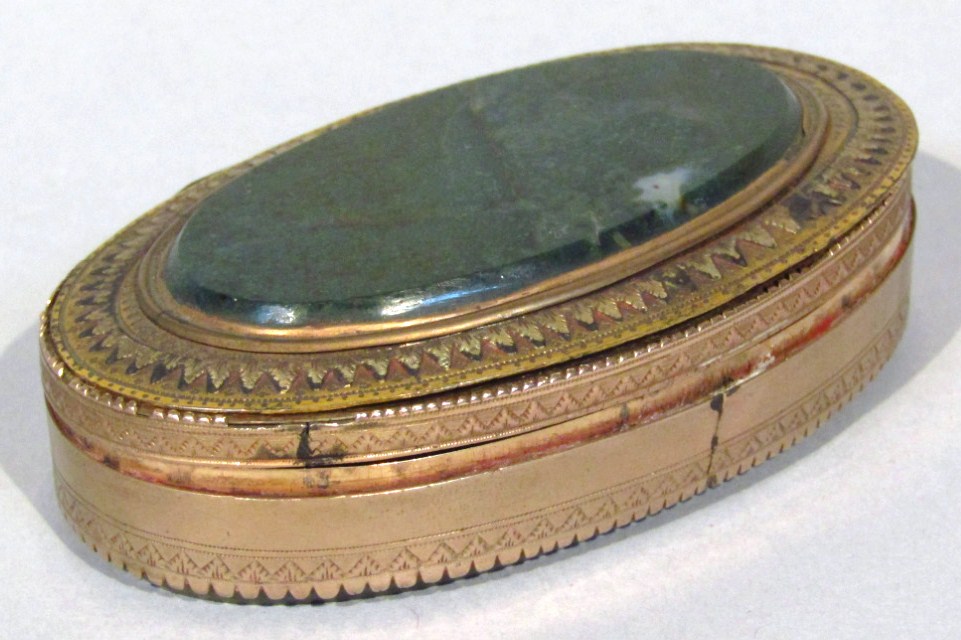 Appraisal: A thC gilt metal and polished hard stone patch box