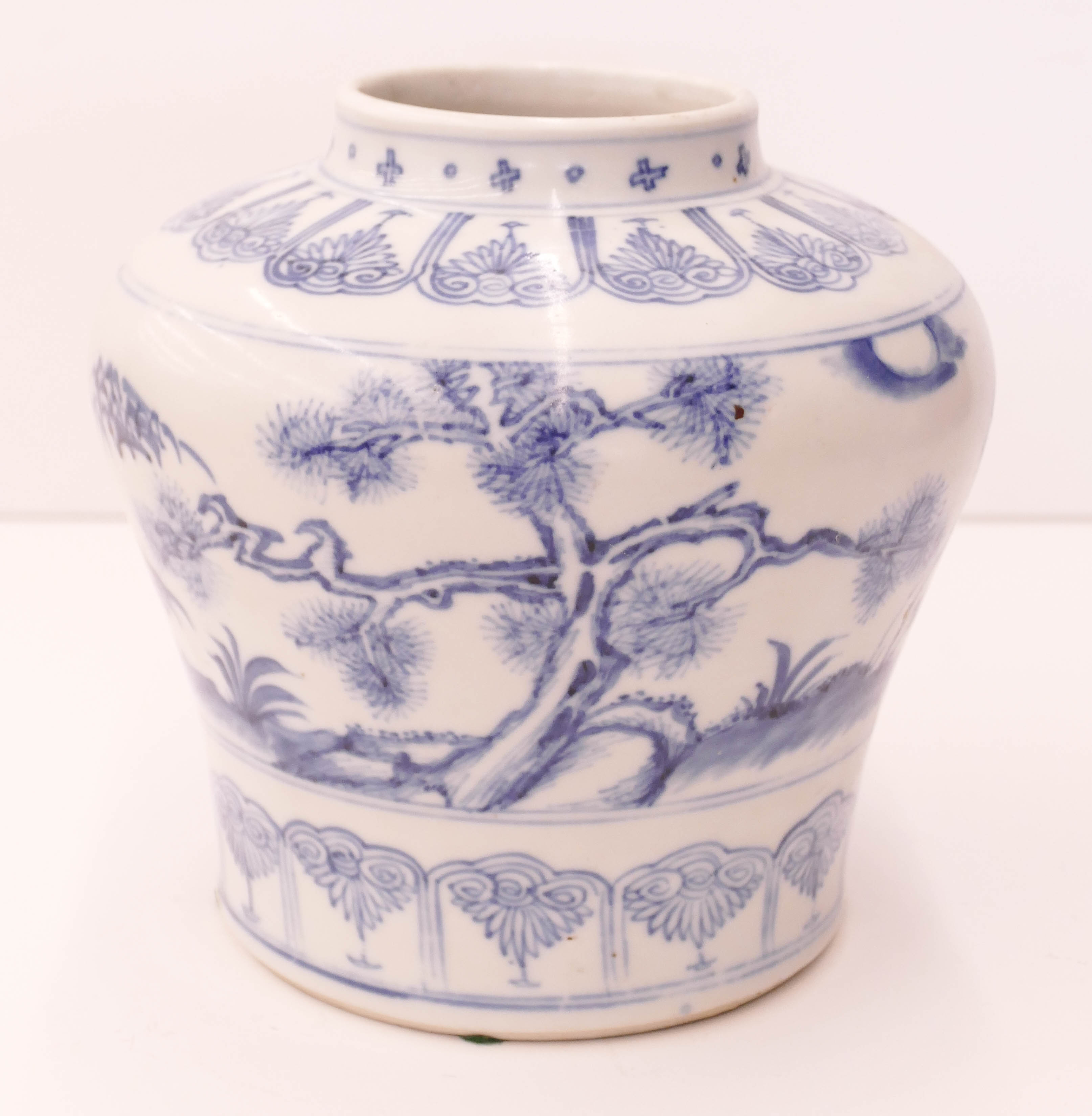 Appraisal: Chinese Qing Pine Tree Blue and White Jar ''x ''