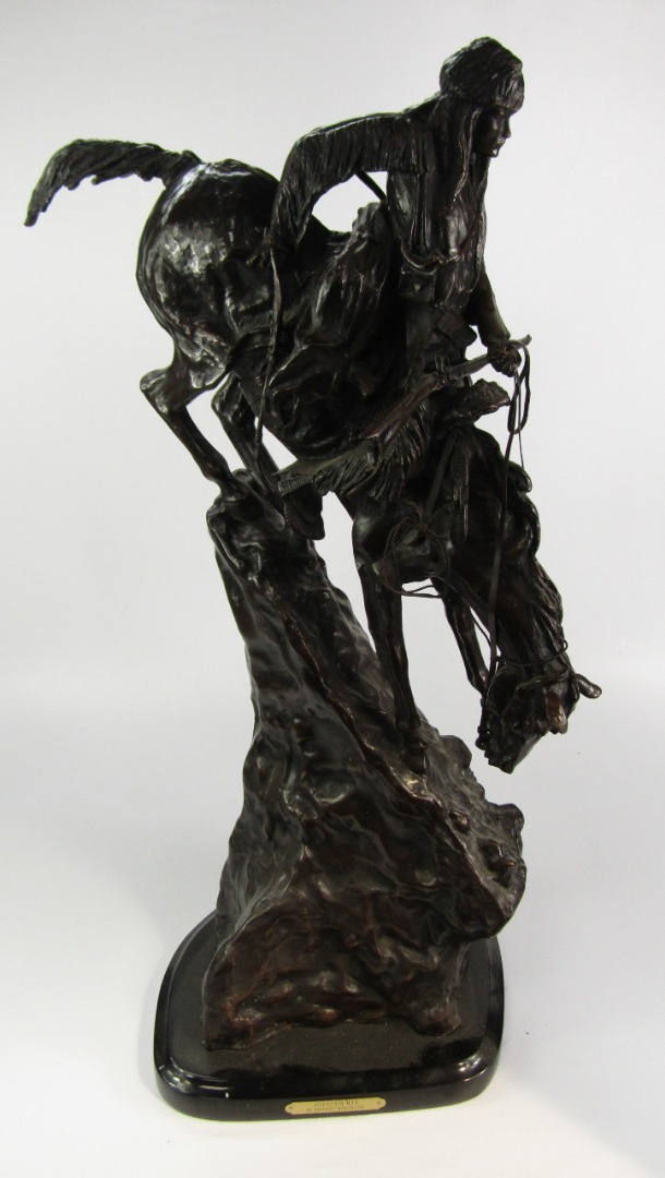 Appraisal: After Frederic Remington Bronze sculpture Mountain Man raised on a