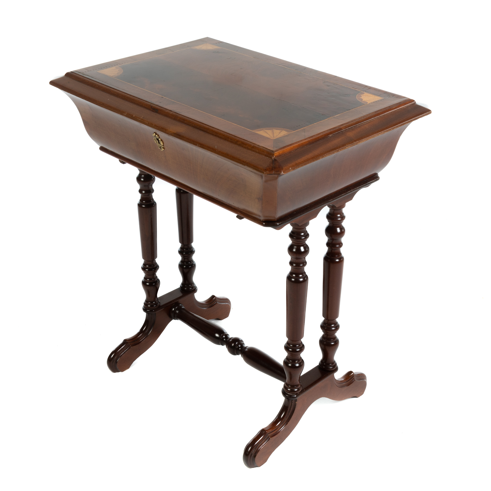 Appraisal: EDWARDIAN INLAID MAHOGANY SEWING STAND Circa having hinged lid with