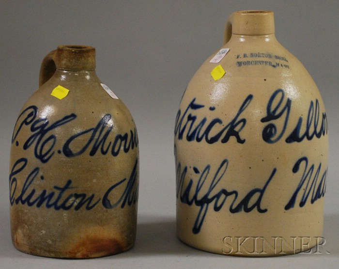 Appraisal: Two Cobalt Advertising Decorated Stoneware Jugs a P H Morrison