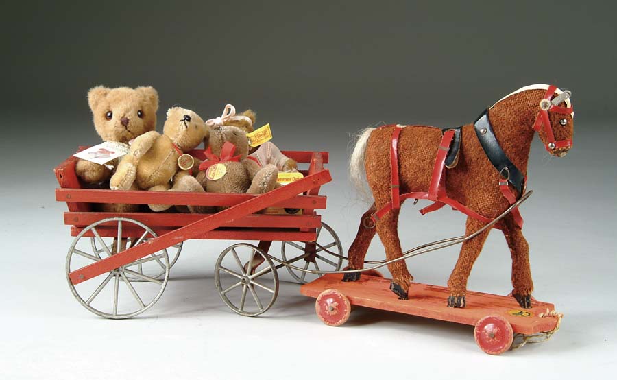 Appraisal: LOT CONSISTING OF A PULL-HORSE AND WAGON WITH FOUR BEARS