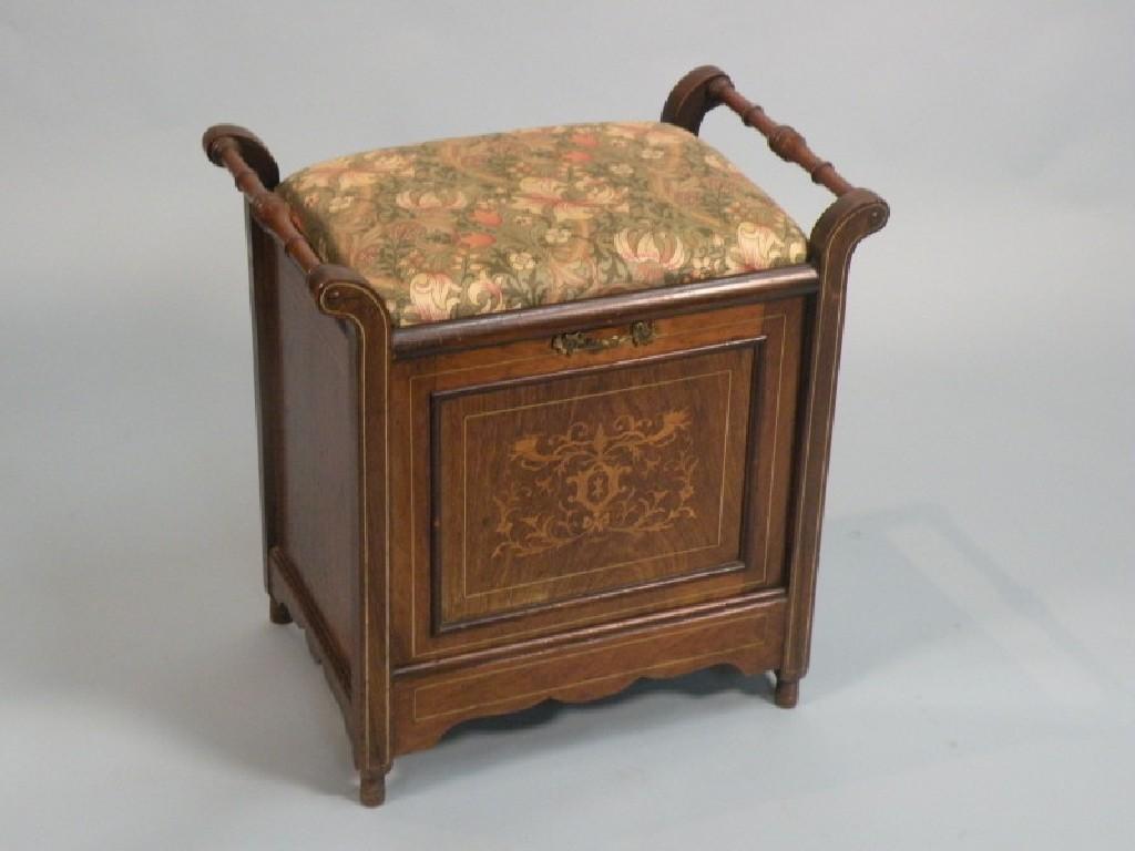 Appraisal: An Edwardian rosewood and marquetry music stool with turned supports