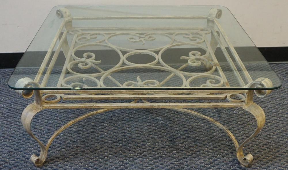 Appraisal: PAINTED METAL SQUARE GLASS TOP COCKTAIL TABLE X X IN