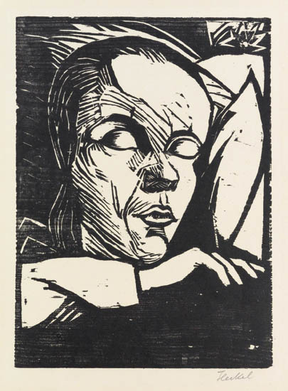 Appraisal: ERICH HECKEL Schlafende Woodcut x mm x inches full margins