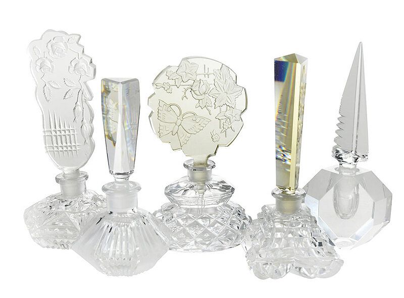 Appraisal: Five Czech Clear Glass Perfume Bottles early to mid th