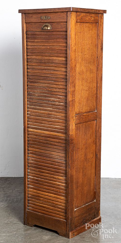 Appraisal: Oak cabinet with tambour door early th c Oak cabinet